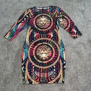 Multi Color Long Sleeve Bodycon Fitted Dress Size L